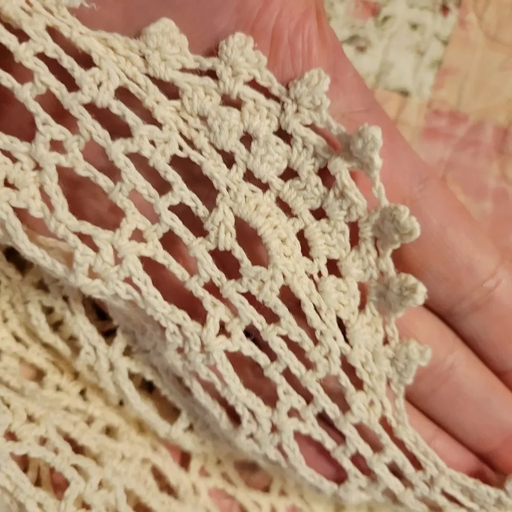 Antique Vintage Hand Crochet Lace King Size Duvet Cover Off-white Cream